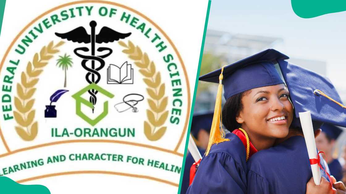 FUHSI logo (L). A student smiles during a graduation ceremony (R) FUHSI logo (L). A student smiles during a graduation ceremony (R)