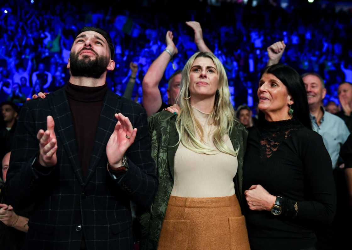 Katie Taylor's brother Peter, sister Sarah and mother Bridget in Manchester, England. Katie Taylor's brother Peter, sister Sarah and mother Bridget in Manchester, England.