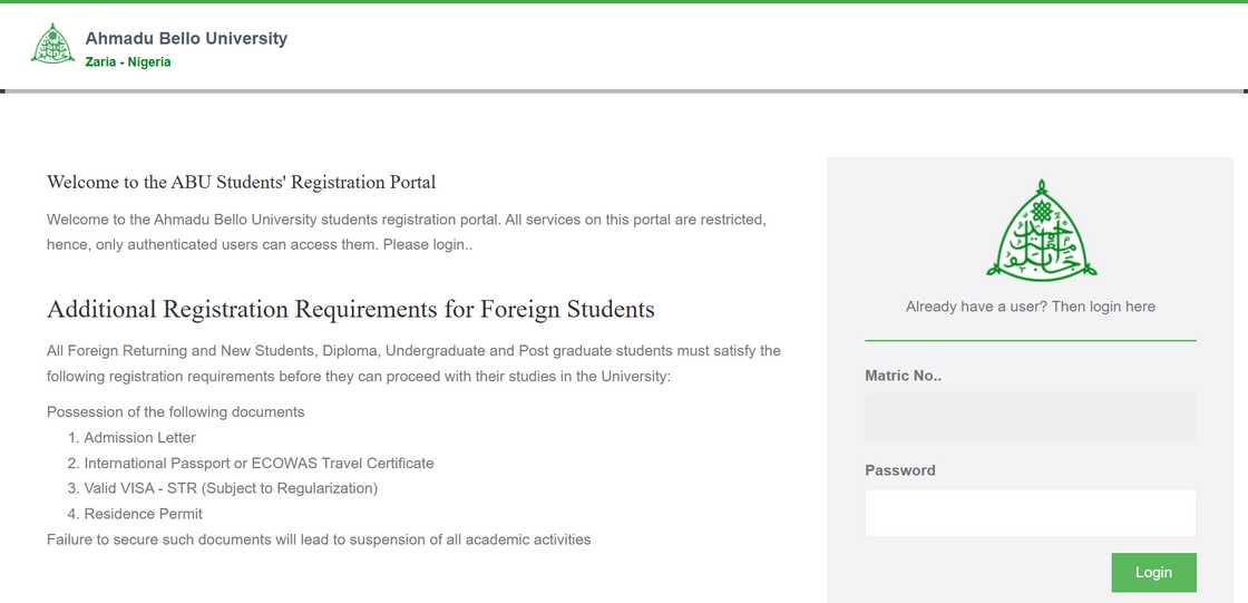 Ahmadu Bello University portal homepage Ahmadu Bello University portal homepage
