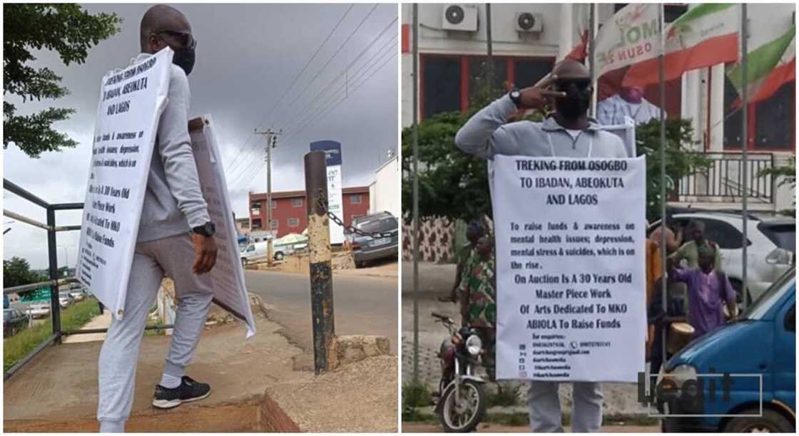 Photos of Innocent C. Kwantagora, a Nigerian man trekking from Osun to Lagos. Photos of Innocent C. Kwantagora, a Nigerian man trekking from Osun to Lagos.