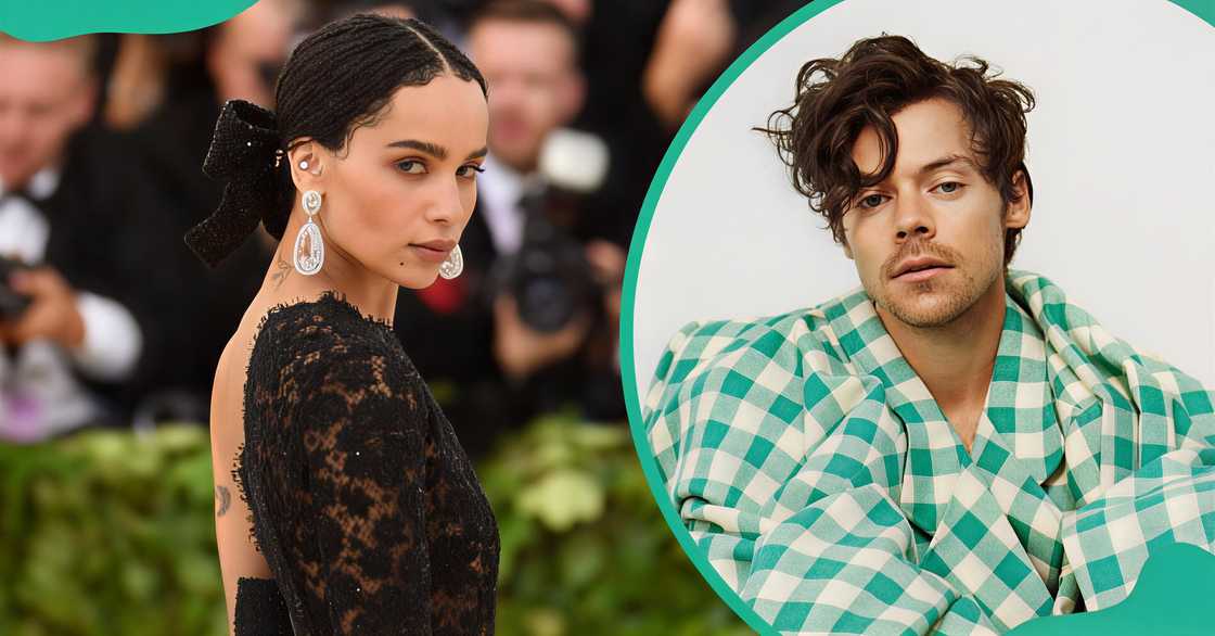 Zoë Kravitz poses on the MET gala red carpet. Harry Styles poses in a Gucci campaign. Zoë Kravitz poses on the MET gala red carpet. Harry Styles poses in a Gucci campaign.