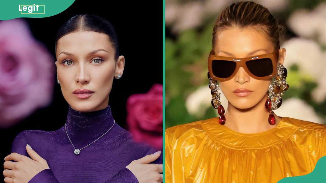 Bella Hadid poses during different photoshoots