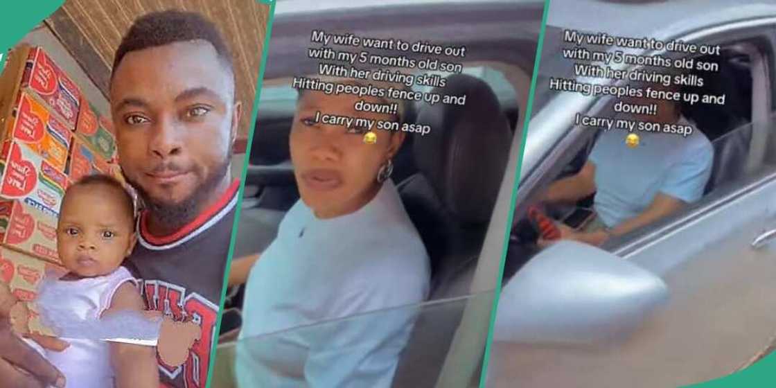 Hilarious video shows moment man asked wife not to drive out with son Hilarious video shows moment man asked wife not to drive out with son