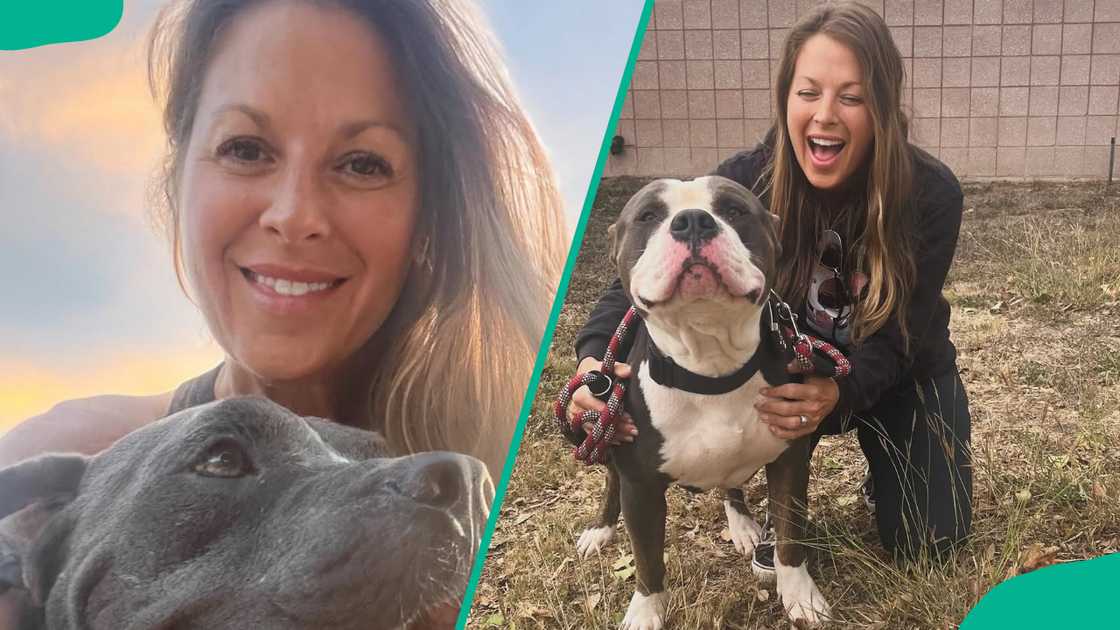 Amanda Martin posing for a photo holding a bull dog Amanda Martin posing for a photo holding a bull dog