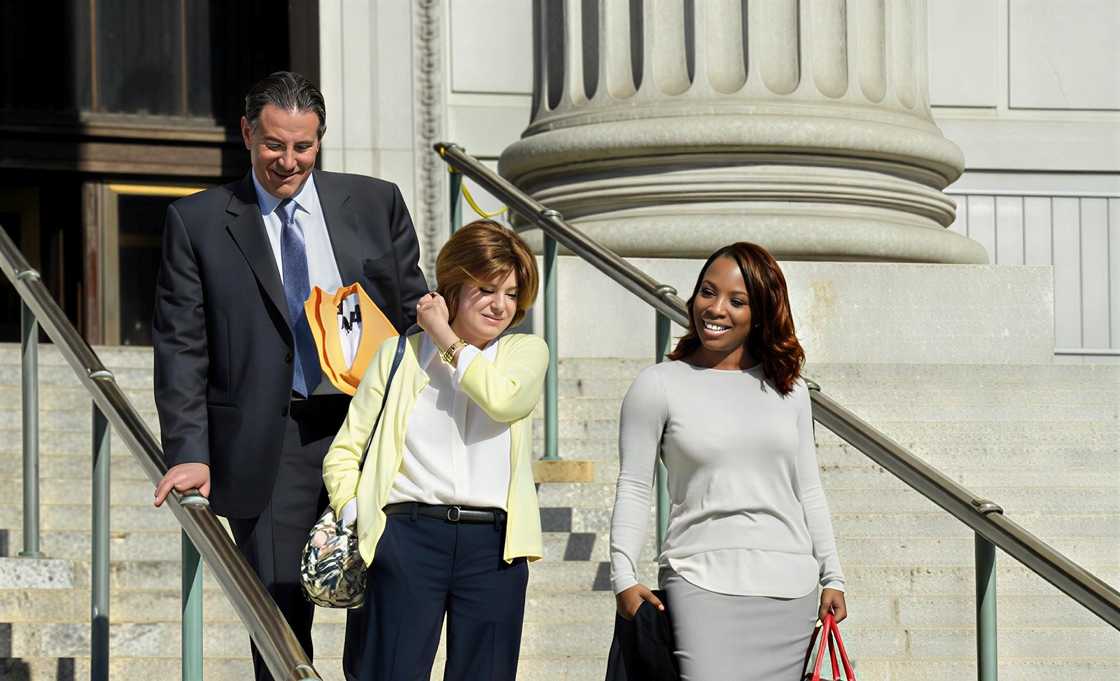 Lastonia Leviston (right) walks out of a Manhattan Supreme Court Lastonia Leviston (right) walks out of a Manhattan Supreme Court