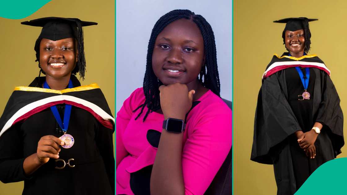 Oluwamayowa was filled with smiles as wore her graduation gown after bagging first class honours from Babcock University Oluwamayowa was filled with smiles as wore her graduation gown after bagging first class honours from Babcock University