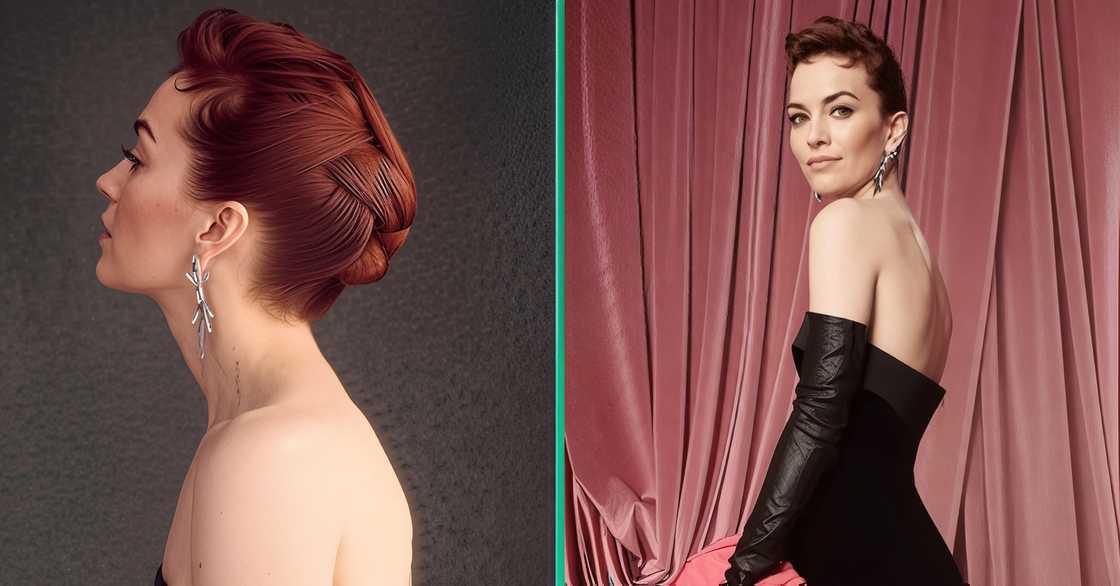 Britt Lower poses on the 80th Annual Golden Globe Awards at the Beverly Hilton