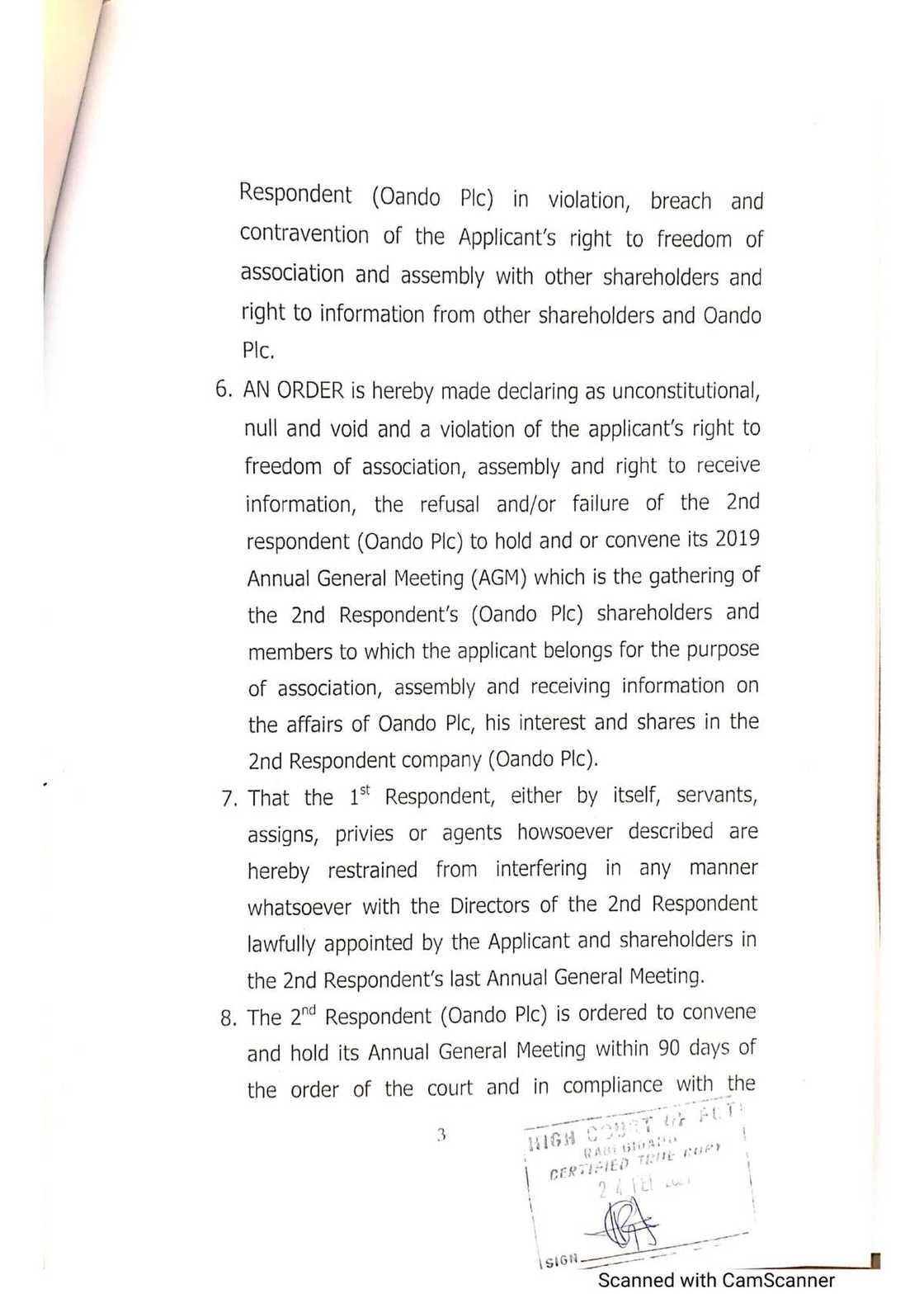 Oando shareholders have taken SEC to court to challenge penalties against Oando in May 31st letter Oando shareholders have taken SEC to court to challenge penalties against Oando in May 31st letter