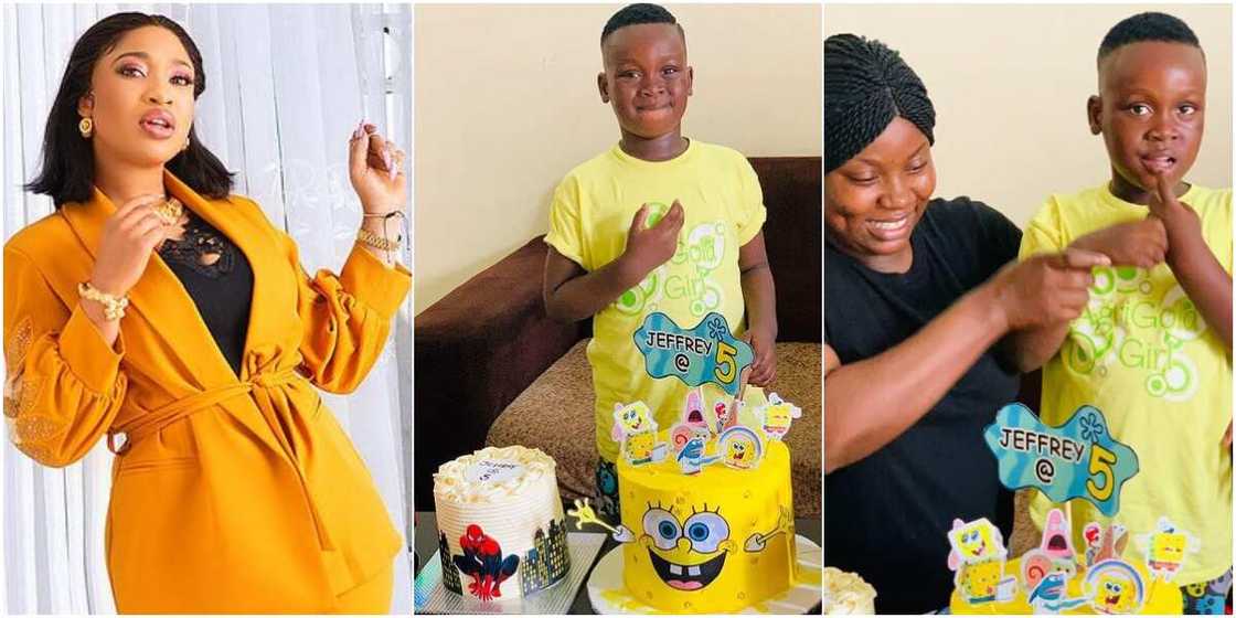 Tonto Dikeh, a fan and her son Tonto Dikeh, a fan and her son