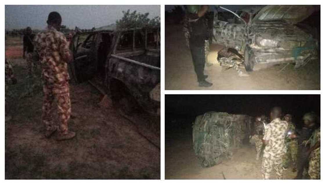 A damaged vehicle belonging to Nigerian Army A damaged vehicle belonging to Nigerian Army