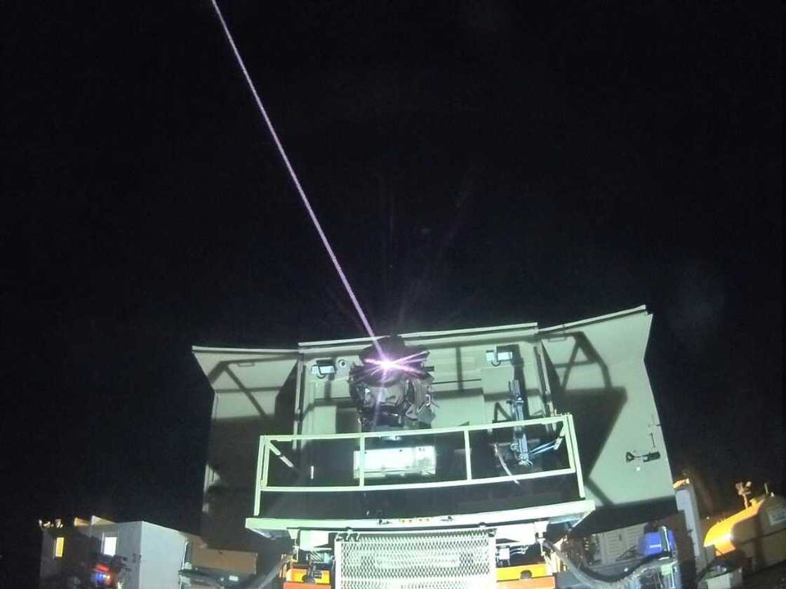 This handout picture released by the Israeli defence ministry on April 14, 2022, shows a high-power Israeli laser interception system at an undisclosed location This handout picture released by the Israeli defence ministry on April 14, 2022, shows a high-power Israeli laser interception system at an undisclosed location