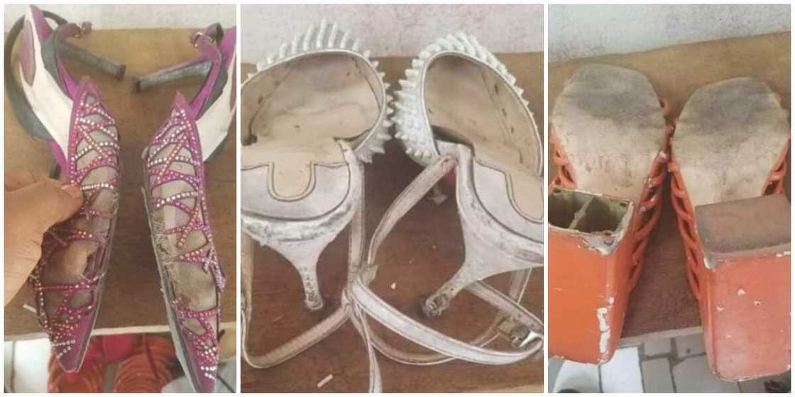 Lady shares photos of shoes she received as giveaway from her benefactor