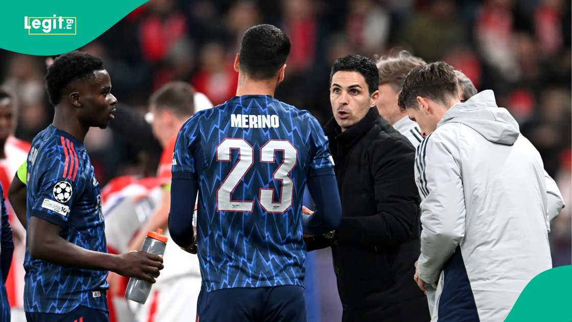 Bukayo Saka, Mikel Merino, Mikel Arteta, Arsenal, Slavia Praha, Eden Arena, Prague, Czech Republic.