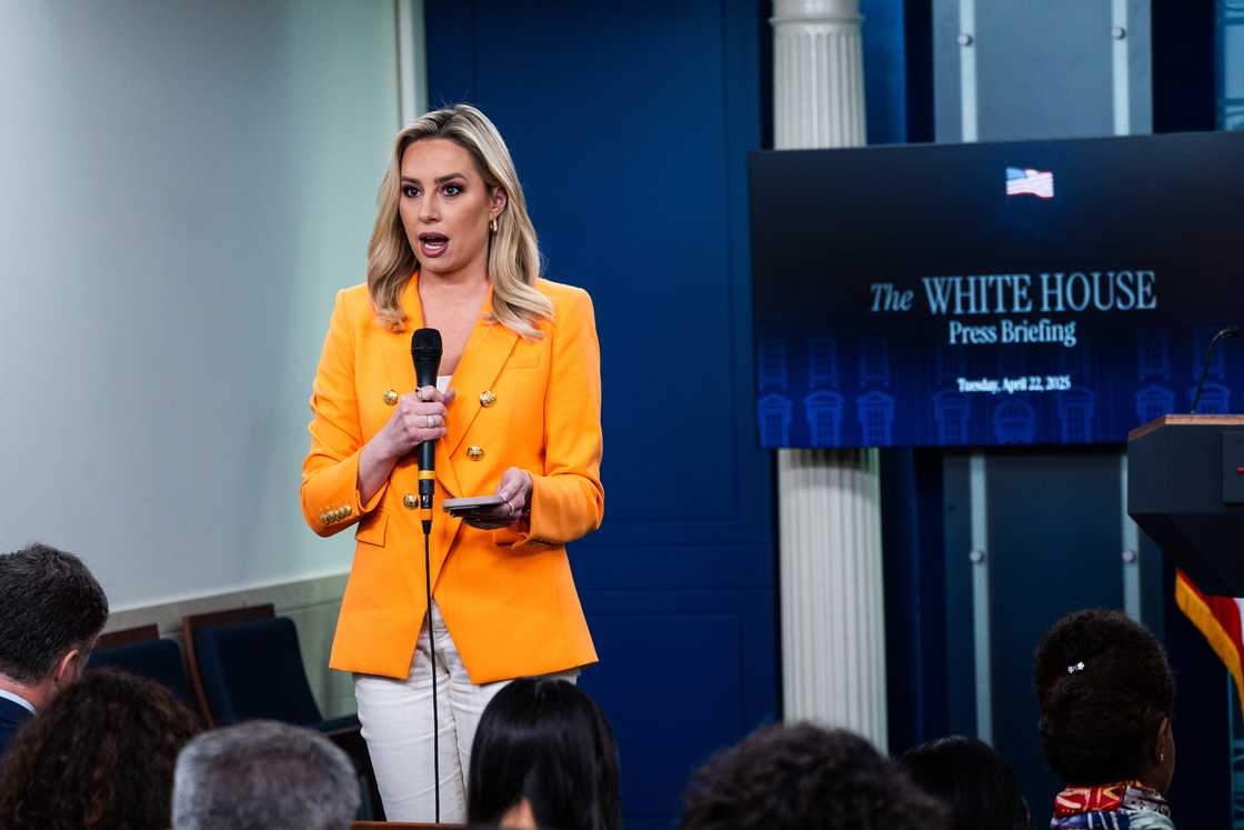 Jacqui Heinrich before speaks in The James S. Brady Press Briefing Room at the White House