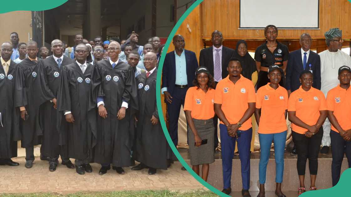 LASUSTECH staff during a recent matriculation ceremony and staff and students after a training LASUSTECH staff during a recent matriculation ceremony and staff and students after a training