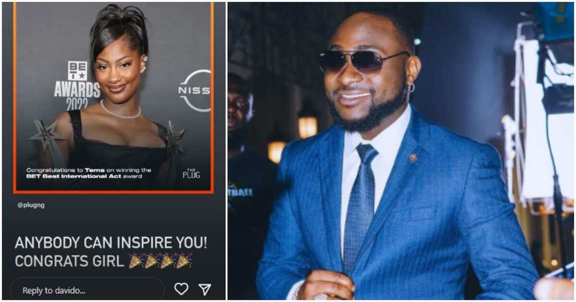 Davido congratulates Tems on BET wins