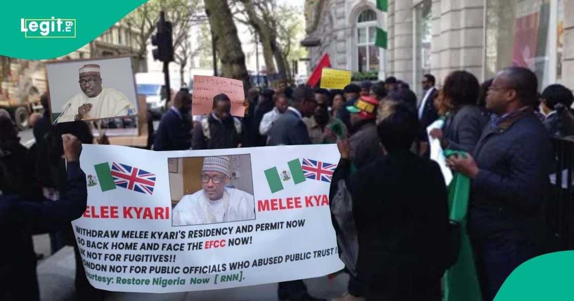 Nigerians in London have staged a protest calling for the immediate deportation of ex-NNPC chief Mele Kyari. Nigerians in London have staged a protest calling for the immediate deportation of ex-NNPC chief Mele Kyari.