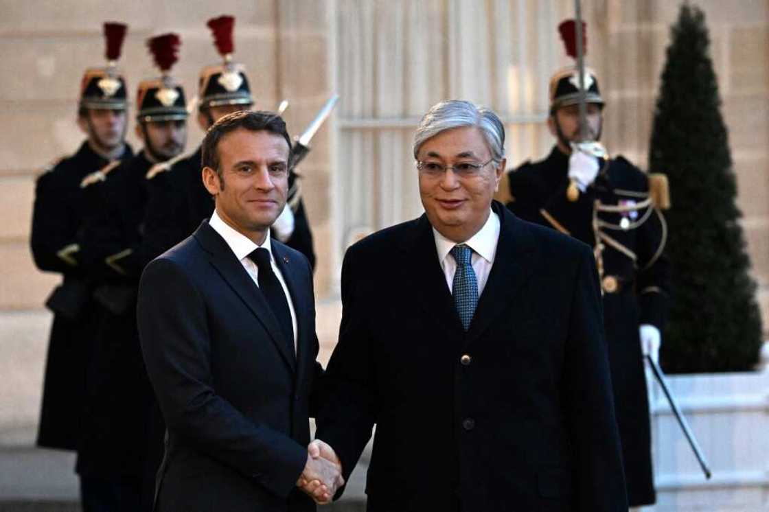 Macron on Tuesday hosted Kazakh President Kassym-Jomart Tokayev at the Elysee Palace Macron on Tuesday hosted Kazakh President Kassym-Jomart Tokayev at the Elysee Palace