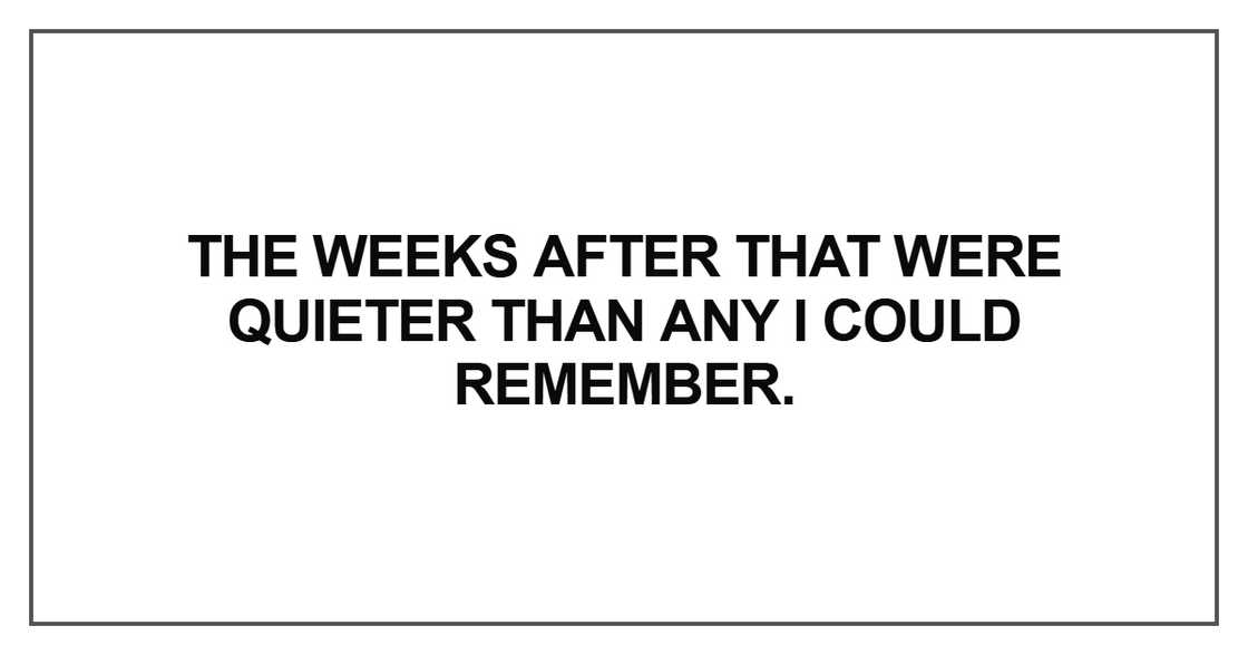 The weeks after that were quieter