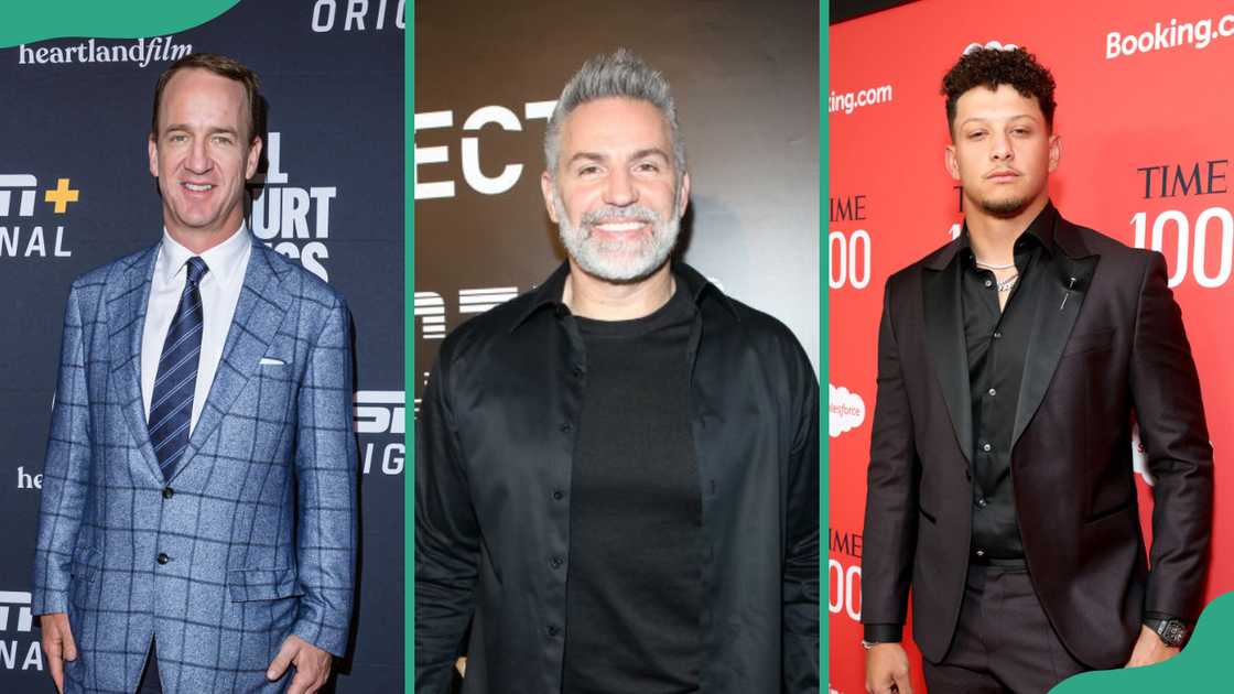 American football players (L - R), Peyton Manning, Kurt Warner, and Patrick Mahomes American football players (L - R), Peyton Manning, Kurt Warner, and Patrick Mahomes
