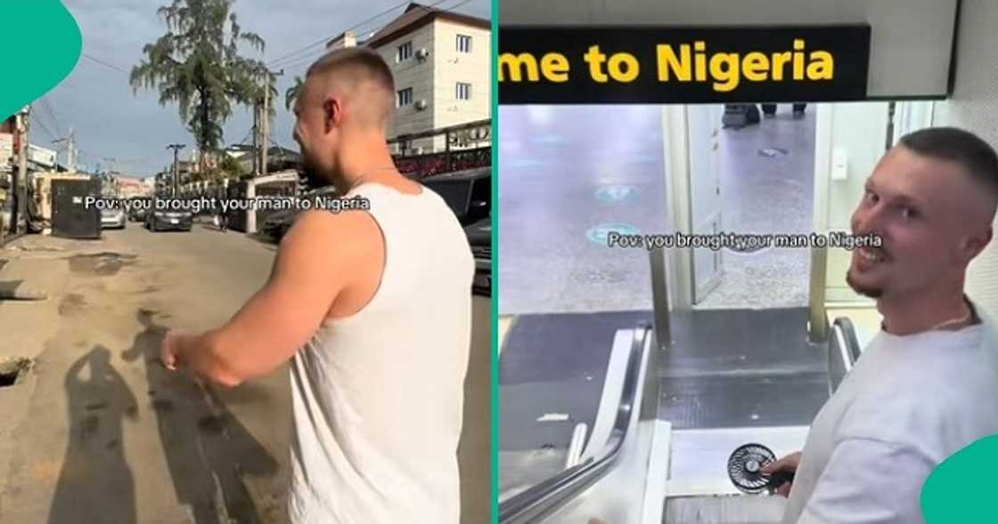 Nigerian lady captures the moment she brought her 'oyinbo' lover to Nigeria. Nigerian lady captures the moment she brought her 'oyinbo' lover to Nigeria.