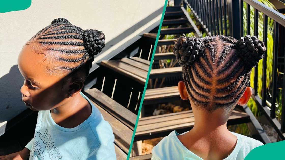 A girl wearing Braided double buns A girl wearing Braided double buns