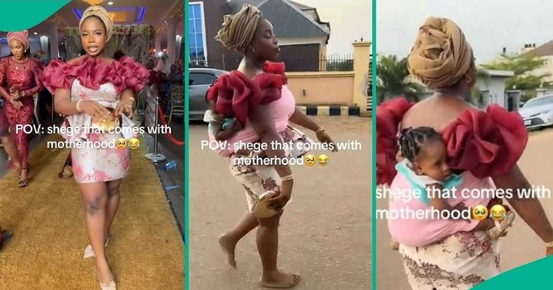Mum who slayed to party returns home barefooted with her baby Mum who slayed to party returns home barefooted with her baby