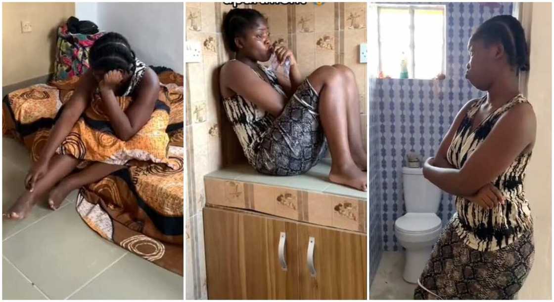 Lady IN her one-room with just her bed. Lady IN her one-room with just her bed.