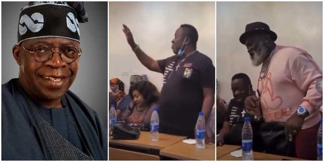 Videos emerge as Nollywood stars meet in private to support Bola Tinubu, Mr Ibu seen as they form song for him Videos emerge as Nollywood stars meet in private to support Bola Tinubu, Mr Ibu seen as they form song for him