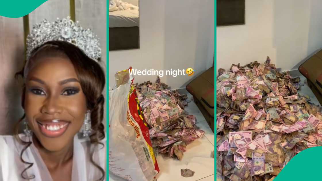 Lady shows money she got during her wedding.