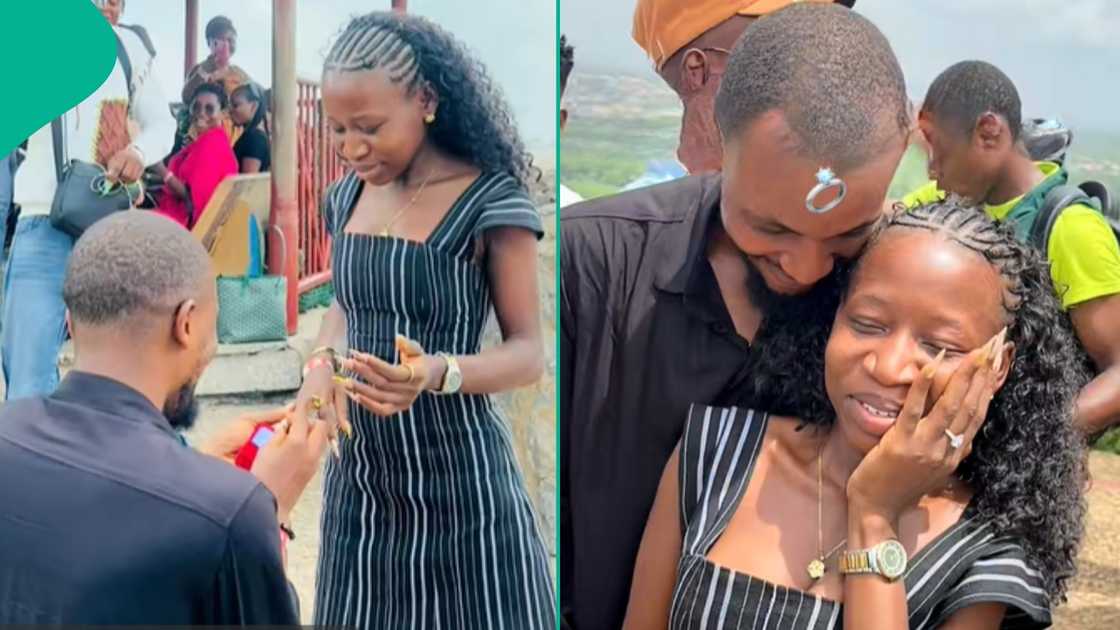 A young man has proposed to his girlfriend on Olumo rock after 10 years in relationship
