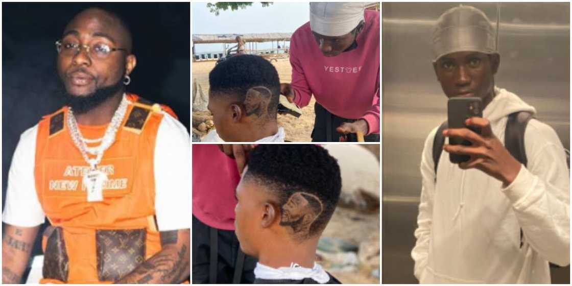 Davido reacts as talented barber carves his face on a young man's head Davido reacts as talented barber carves his face on a young man's head