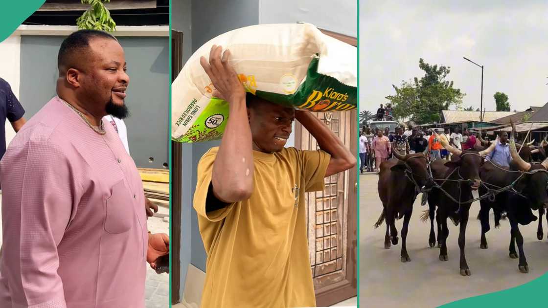 Man shares rice to people in his community. Man shares rice to people in his community.