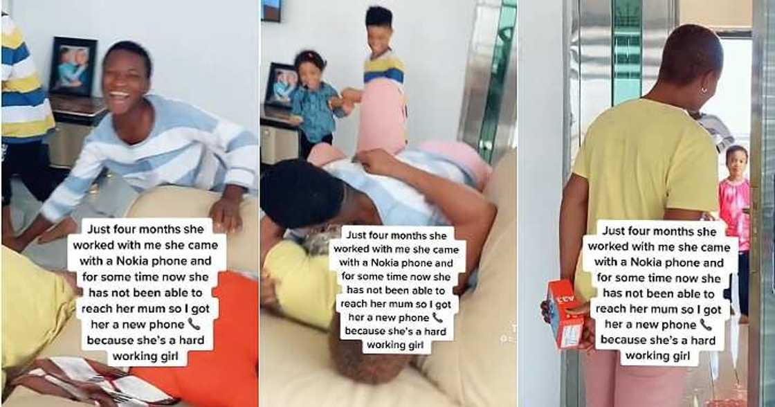 House help receives gift from madam, phone, hardworking House help receives gift from madam, phone, hardworking