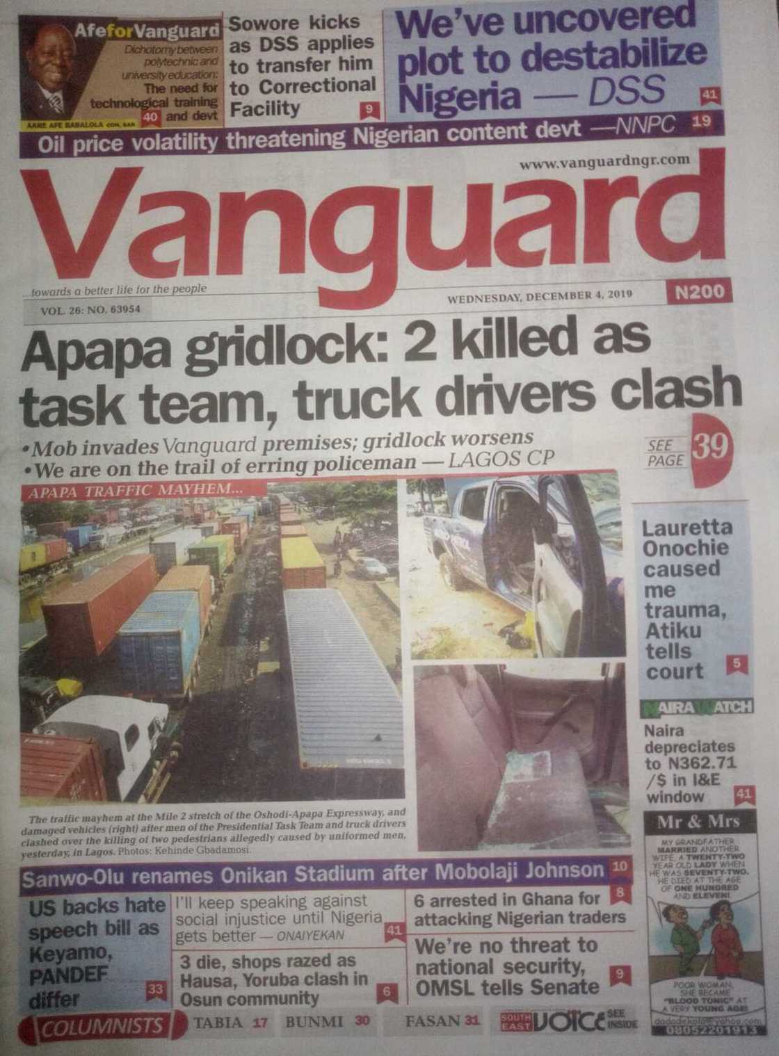 Vanguard newspaper review of December 4 Vanguard newspaper review of December 4