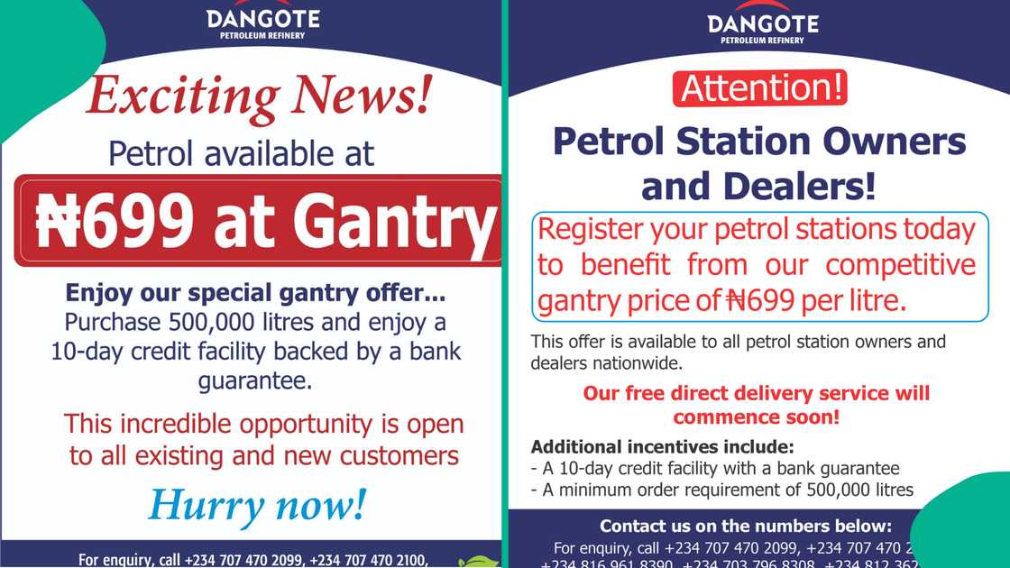 The new cost of liter of fuel at the Dangote Refinery is N699 per liter. The new cost of liter of fuel at the Dangote Refinery is N699 per liter.