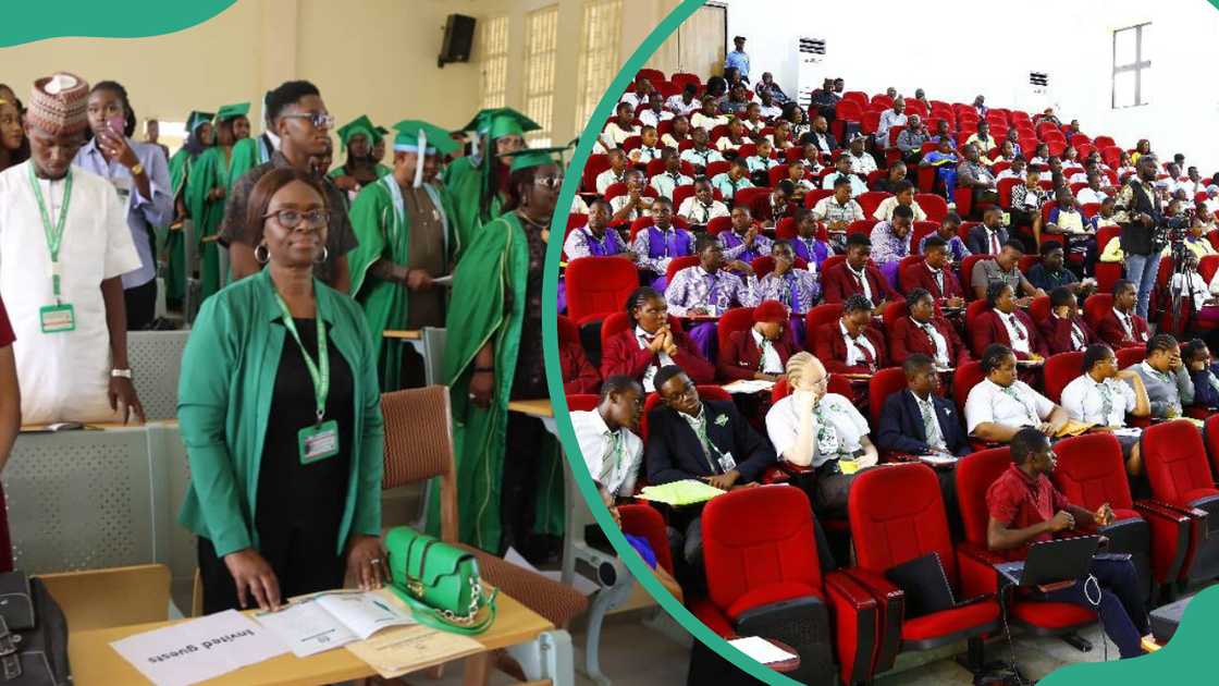 UniAbuja staff and students during a recent graduation ceremony, and students attending a conference UniAbuja staff and students during a recent graduation ceremony, and students attending a conference
