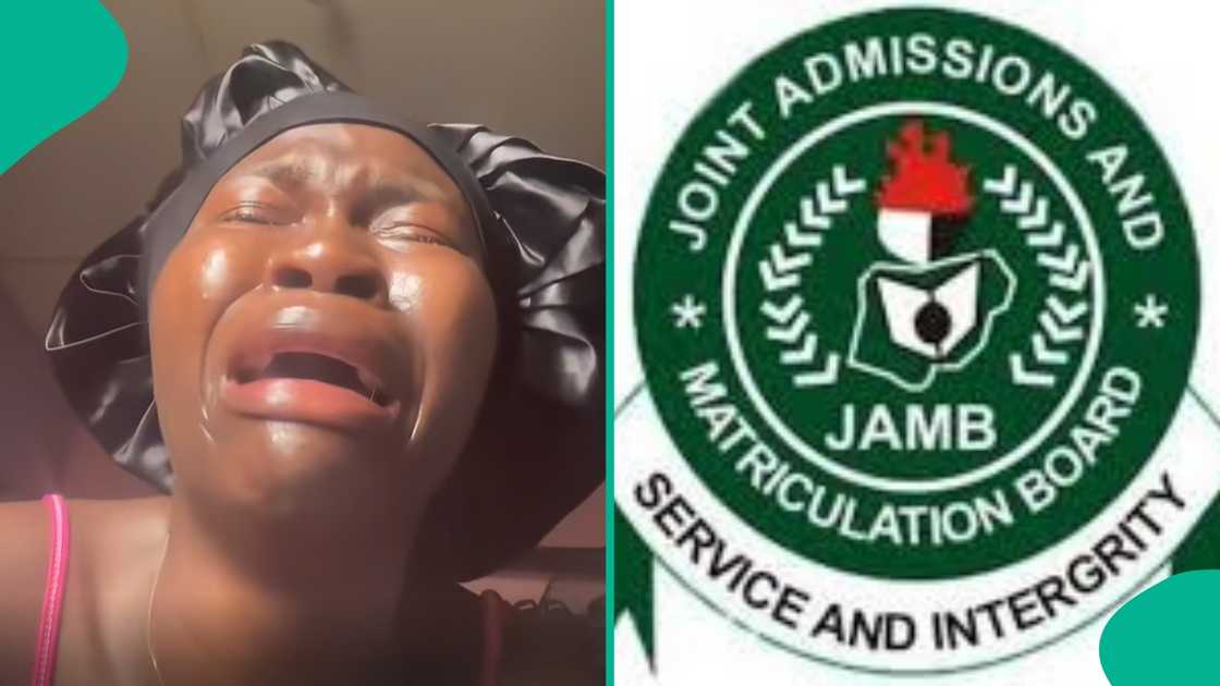 A Nigerian lady cries out over her UTME JAMB exam result