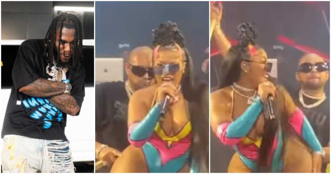 Burna Boy's ex-girlfriend Stefflon Don and Sean Paul on stage. Burna Boy's ex-girlfriend Stefflon Don and Sean Paul on stage.