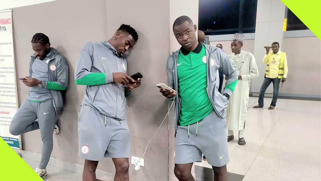Super Eagles players look dejected after arriving in Nigeria from Libya. Super Eagles players look dejected after arriving in Nigeria from Libya.