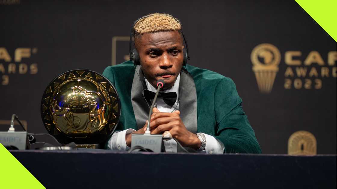 Victor Osimhen speaks to the media after winning the 2023 CAF player of the Year prize