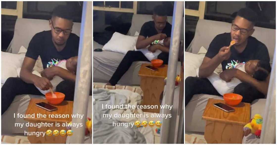 Daddy duties, mum catches lover, man eating baby's food, funny father and daughter clips Daddy duties, mum catches lover, man eating baby's food, funny father and daughter clips