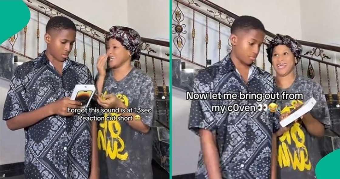 Boy reacts after receiving iPhone 14 Pro Max from sister