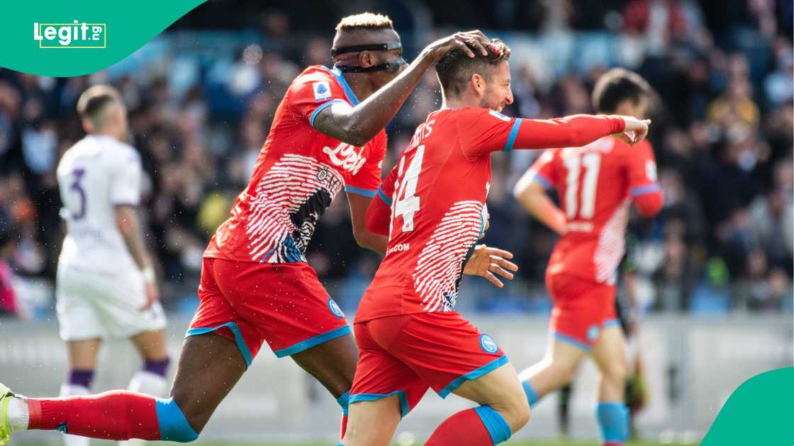 Victor Osimhen, Dries Mertens, Hirving Lozano, Napoli, ACF Fiorentina, Estadio Diego Armando Maradona, Naples, Italy, Serie A. Victor Osimhen, Dries Mertens, Hirving Lozano, Napoli, ACF Fiorentina, Estadio Diego Armando Maradona, Naples, Italy, Serie A.