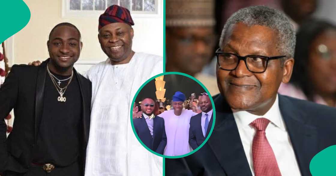 Davido's father introduces two men to billionaire Aliko Dangote. Davido's father introduces two men to billionaire Aliko Dangote.