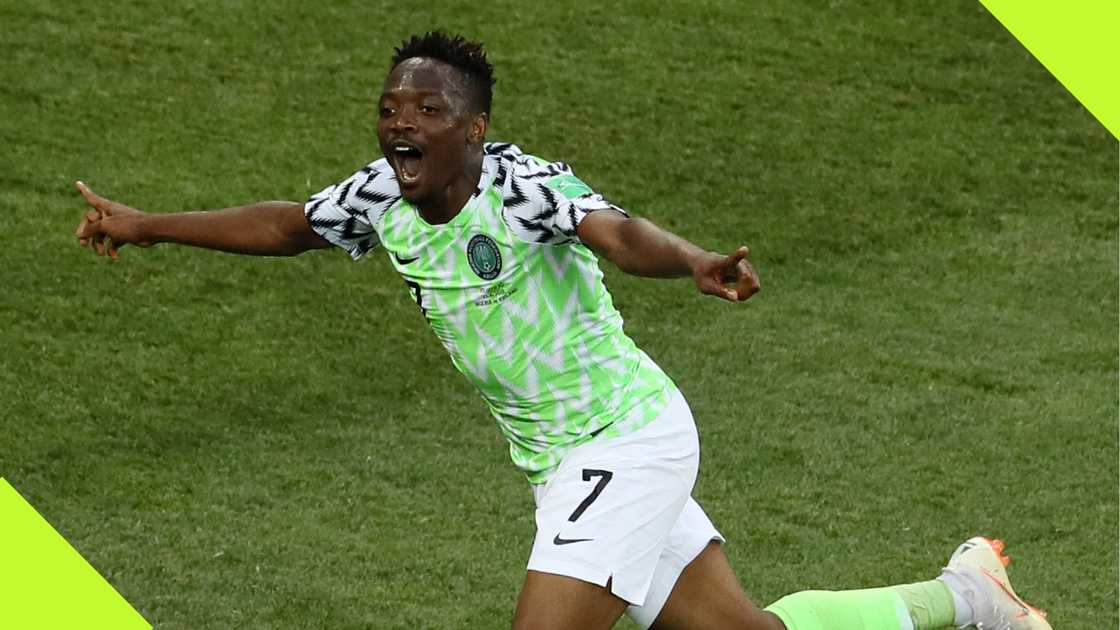 Ahmed Musa playing for Nigeria against Iceland at the 2018 FIFA World Cup.