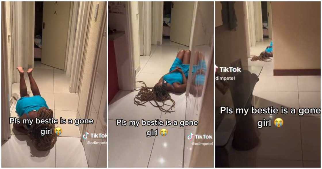 Bestie, lady cries out, bestie on the floor over a man Bestie, lady cries out, bestie on the floor over a man