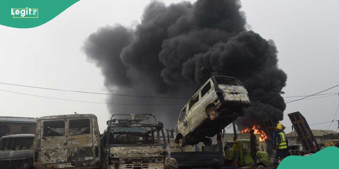 Breaking news: Fire destroys Mobil filling station and several properties in Ikeja Lagos