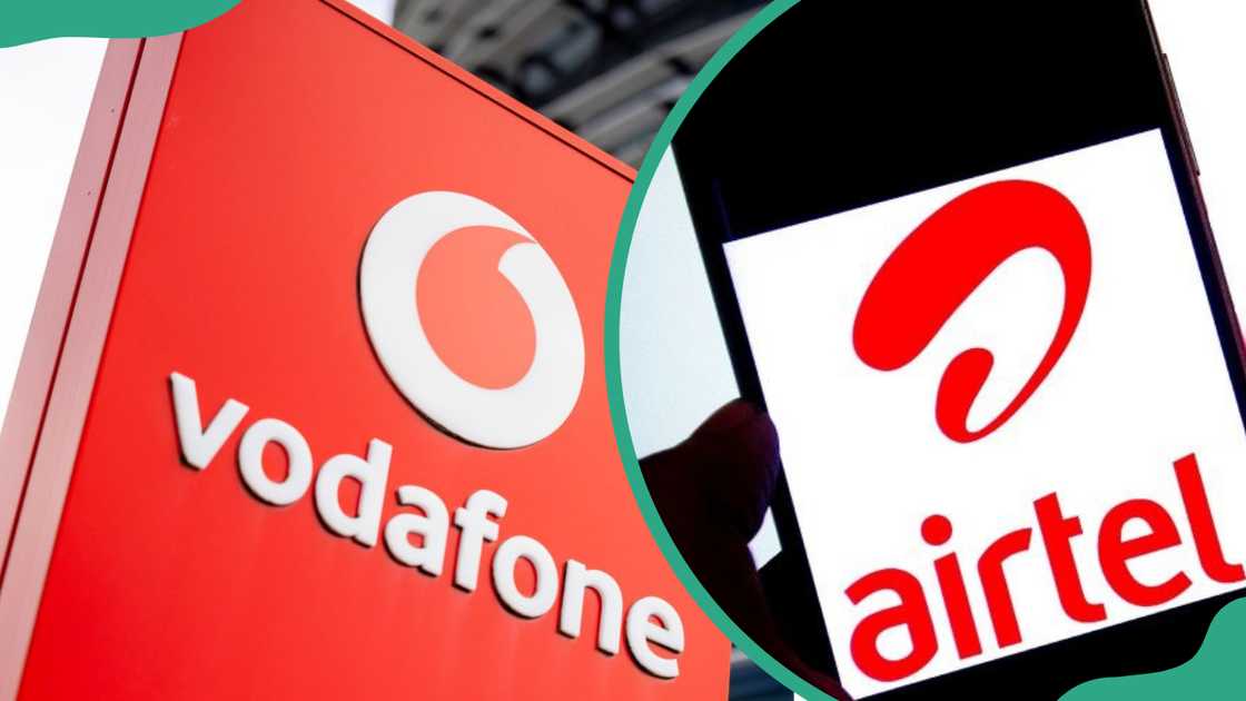 A Vodafone logo stands in front of the company headquarters (L). An Airtel logo displayed on a smartphone (R) A Vodafone logo stands in front of the company headquarters (L). An Airtel logo displayed on a smartphone (R)