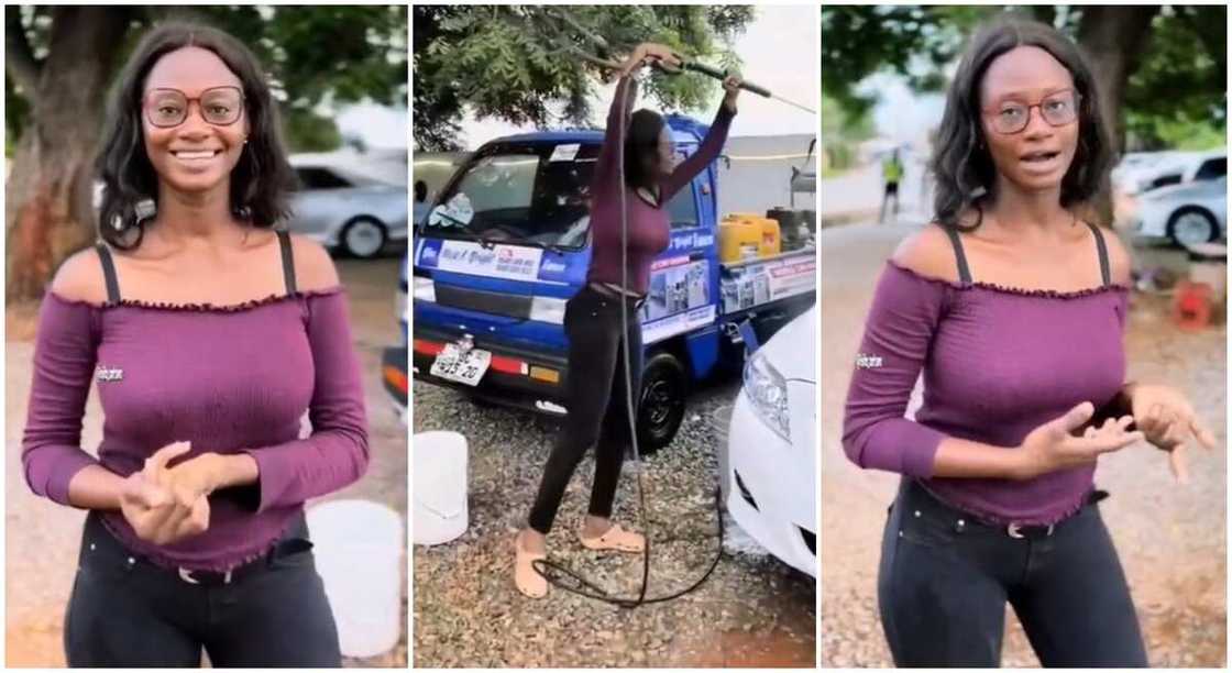Photos of a lady who is a car wash owner. Photos of a lady who is a car wash owner.
